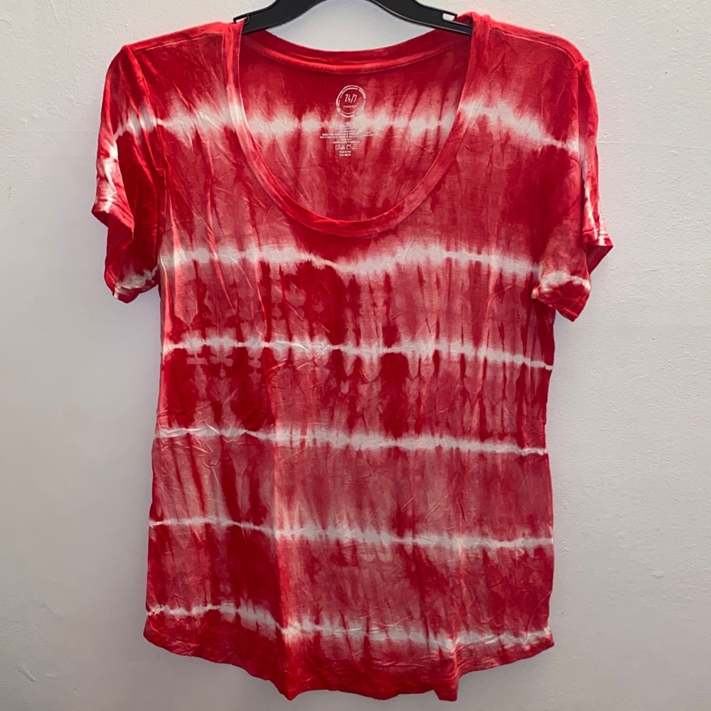 Maurices Red and White Tie-Dye Top